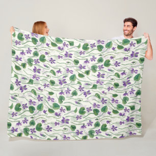 Watercolor violets on off white fleece blanket