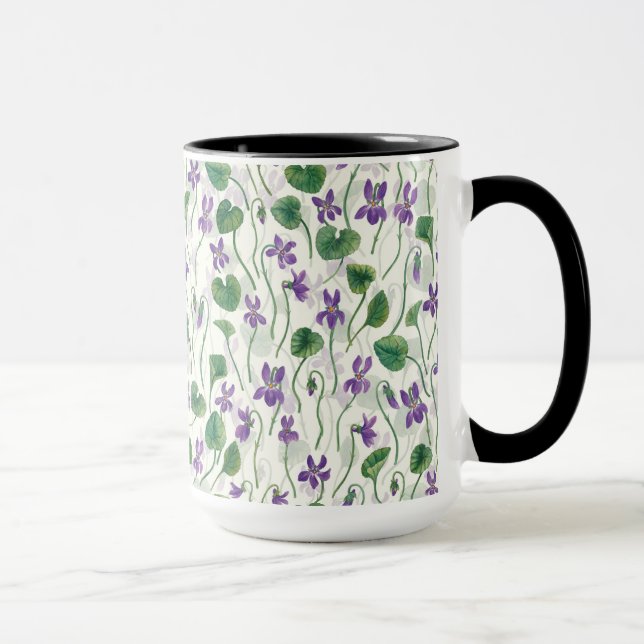 Watercolor violets on off white mug (Right)