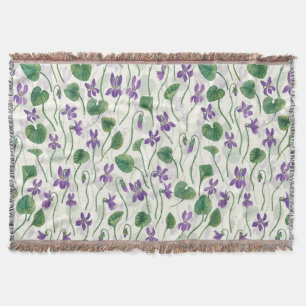 Watercolor violets on off white throw blanket