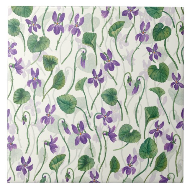 Watercolor violets on off white tile (Front)