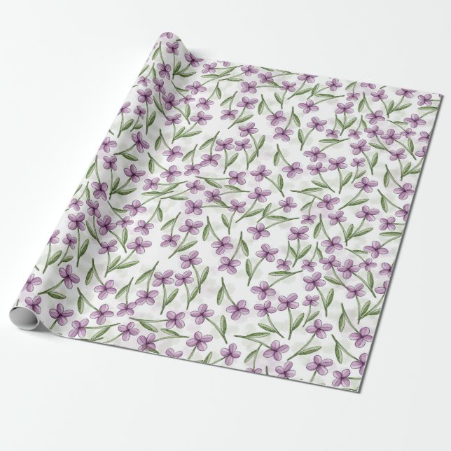 Watercolor Violets Wrapping Paper (Unrolled)