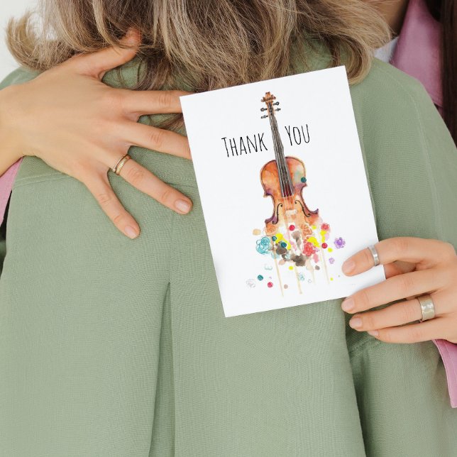 Watercolor Violin Digital Art Thank You Card (Creator Uploaded)