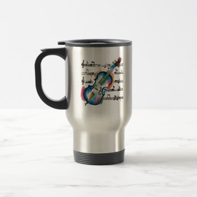 Watercolor Violin Travel Mug (Left)