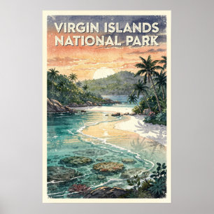 Watercolor Virgin Islands National Park Retro Poster