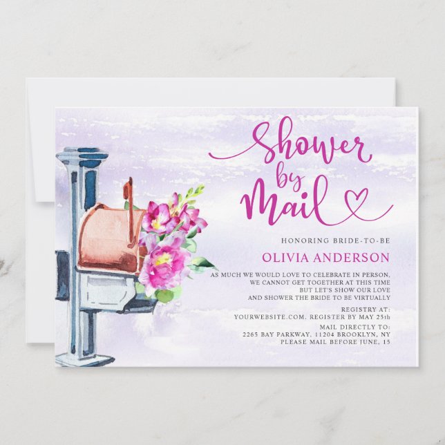 Watercolor Virtual Bridal Shower by Mail Invitation (Front)