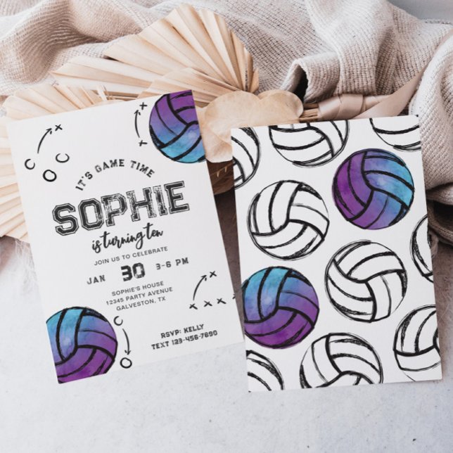 Watercolor Voleyball Birthday Invitation (Creator Uploaded)