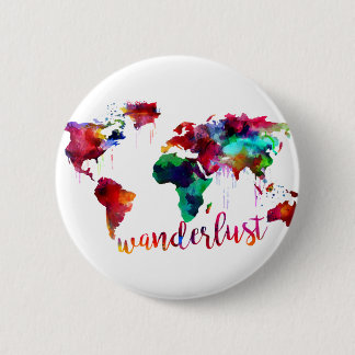 Watercolor Wanderlust World Map 6 Cm Round Badge