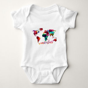 Watercolor Wanderlust World Map Baby Bodysuit