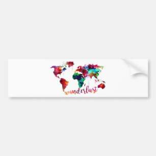 Watercolor Wanderlust World Map Bumper Sticker