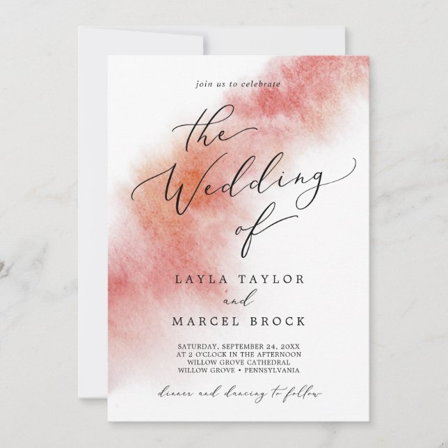 Watercolor Wash | Apple Red Wedding Invitation (Front)