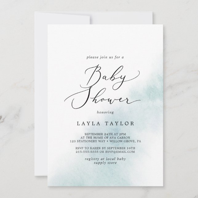 Watercolor Wash | Blue Baby Shower Invitation (Front)