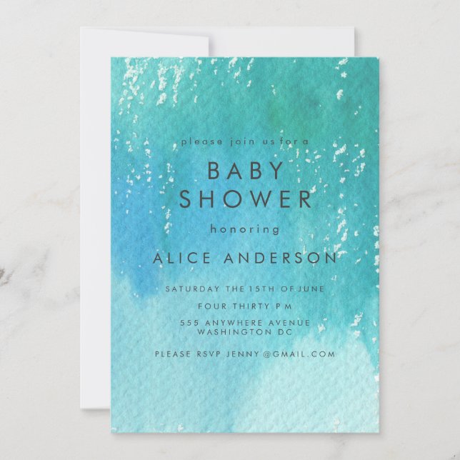 Watercolor Wash Blue Baby Shower Invite (Front)