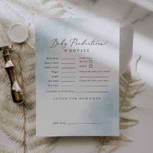 Watercolor Wash   Blue Baby Shower Predictions & Advice Card