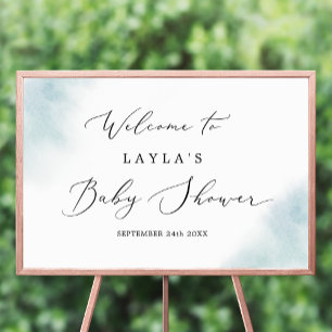 Watercolor Wash   Blue Baby Shower Welcome Poster