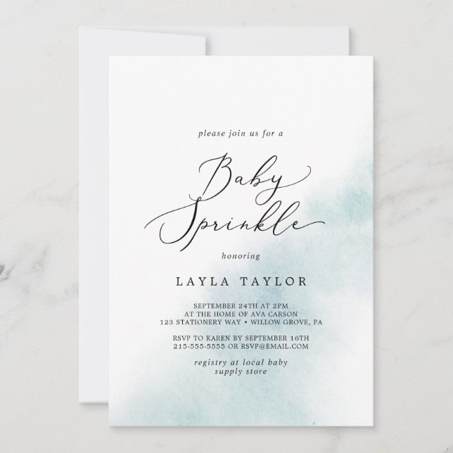 Watercolor Wash | Blue Baby Sprinkle Invitation (Front)