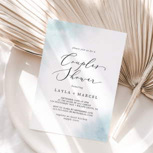 Watercolor Wash   Blue Couples Shower Invitation