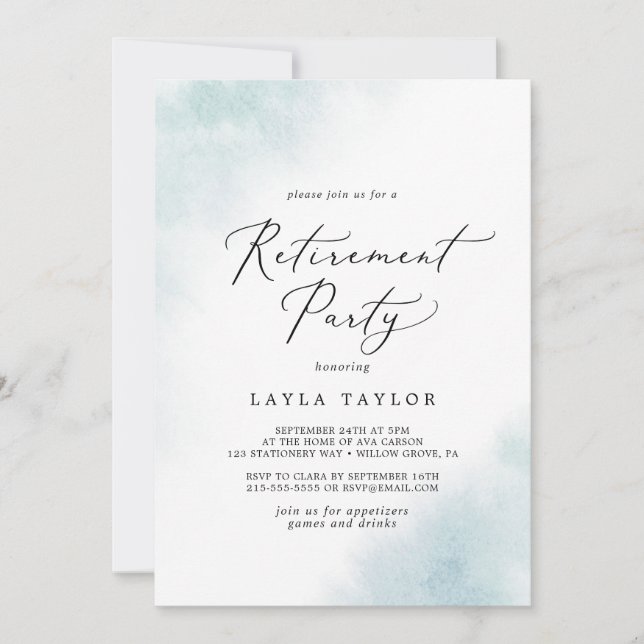 Watercolor Wash | Blue Retirement Party Invitation (Front)