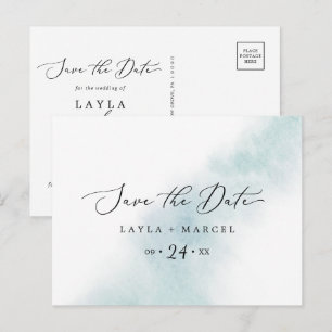 Watercolor Wash Blue Save the Date Postcard