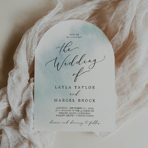 Watercolor Wash Blue Simple Boho Arch Wedding Invitation