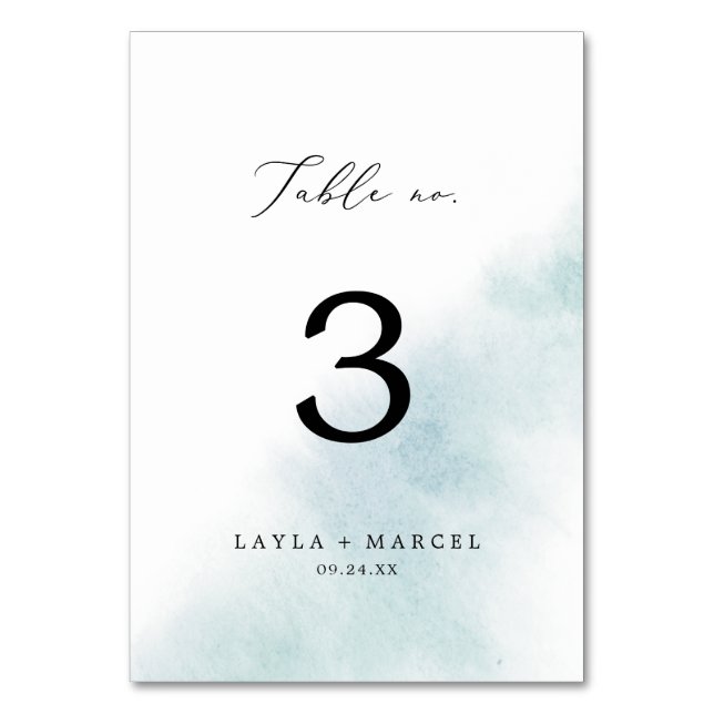Watercolor Wash | Blue Table Number (Front)