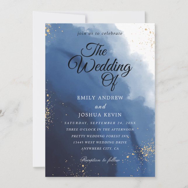 Watercolor Wash | blue The Wedding  Invitation (Front)