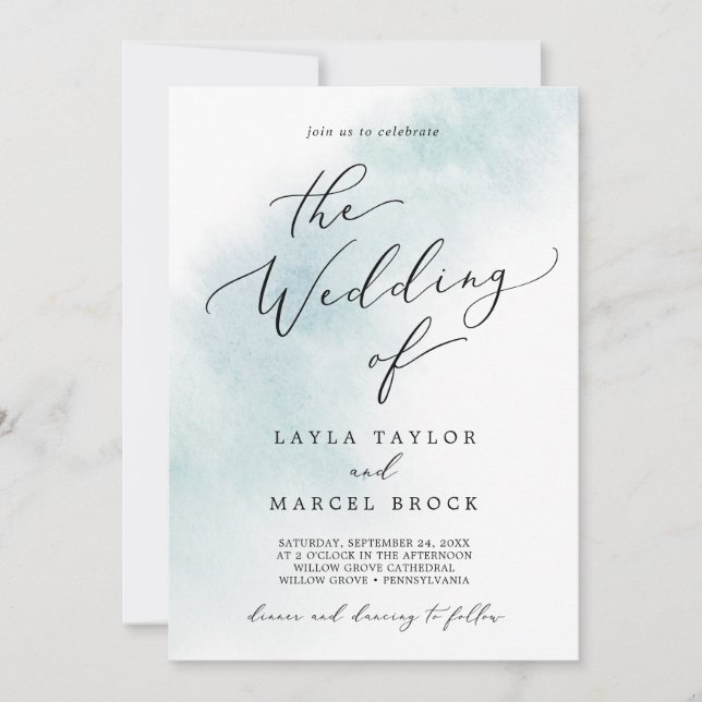 Watercolor Wash | Blue The Wedding Of Invitation (Front)