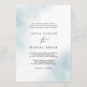 Watercolor Wash Blue Traditional Wedding Invitation