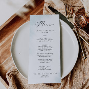 Watercolor Wash   Blue Wedding Dinner Menu