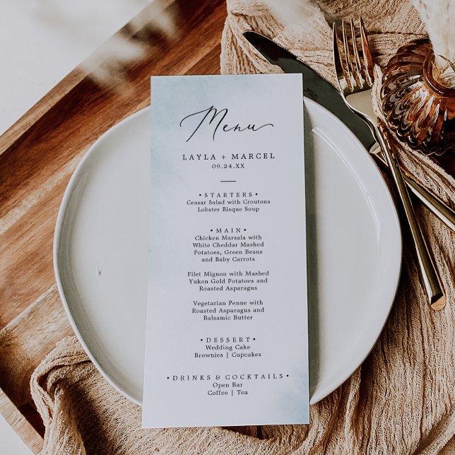 Watercolor Wash | Blue Wedding Dinner Menu (Creator Uploaded)