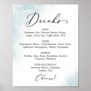 Watercolor Wash Blue Wedding Drink Menu Sign