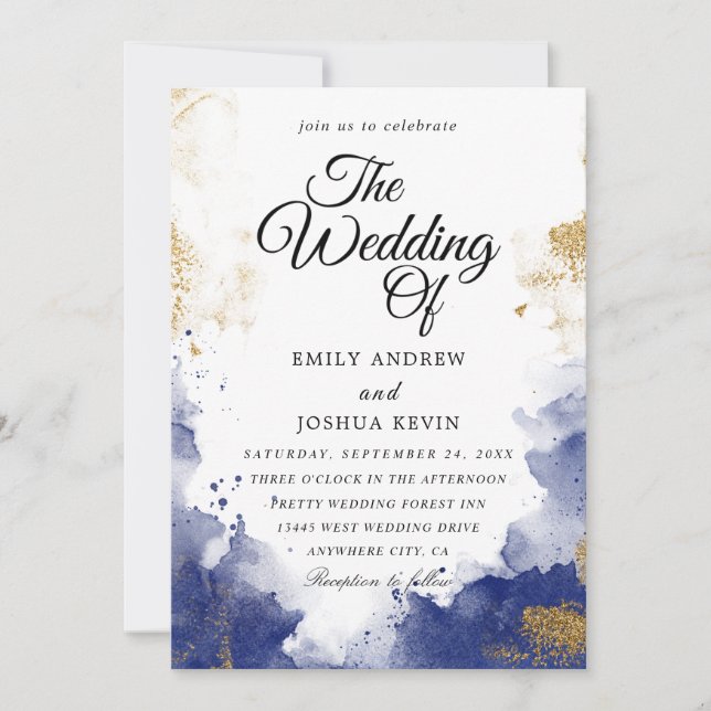Watercolor Wash | blue Wedding  Invitation  (Front)