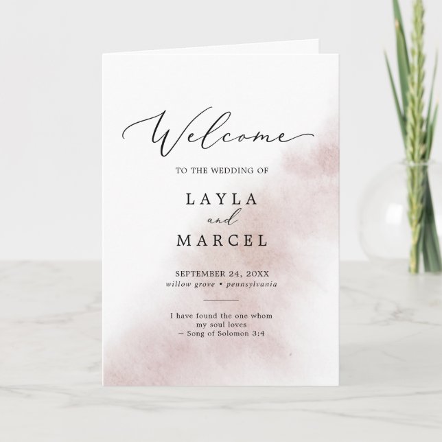 Watercolor Wash | Blush Folded Wedding Programme (Front)