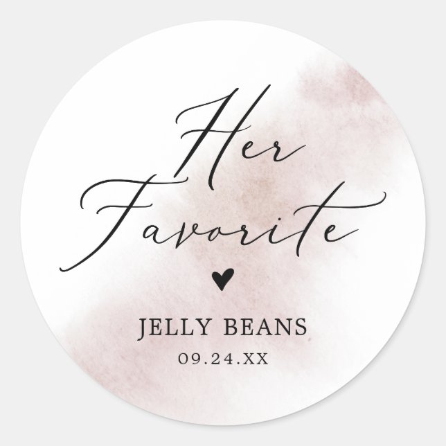 Watercolor Wash | Blush Her Favourite Wedding Favo Classic Round Sticker (Front)