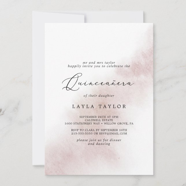 Watercolor Wash | Blush Quinceañera Invitation (Front)