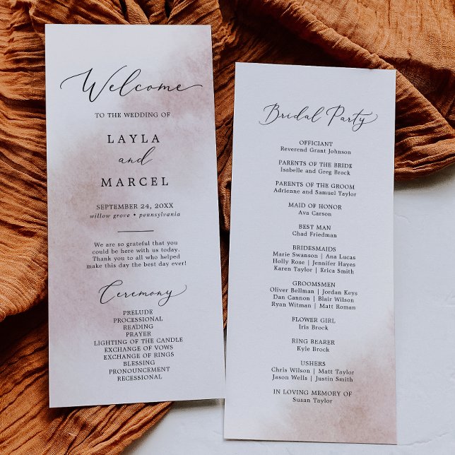 Watercolor Wash | Blush Wedding Program Programme (Creator Uploaded)