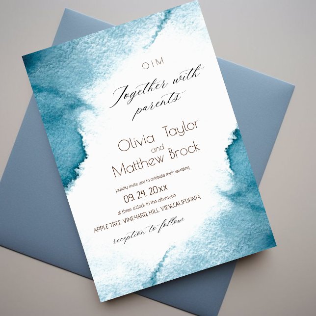 Watercolor Wash | Elegant Blue Wedding Invitation (Creator Uploaded)