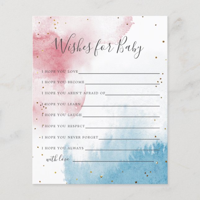 Watercolor Wash Gender Reveal Wishes for Baby Card (Front)