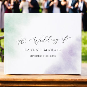 Watercolor Wash Green Purple Monogram Wedding Guest Book