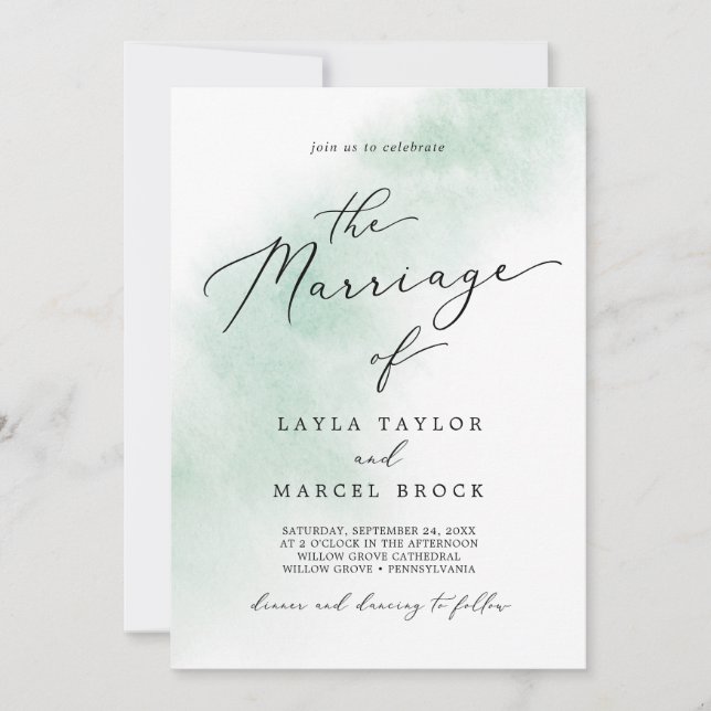 Watercolor Wash | Green The Marriage Of Invitation (Front)