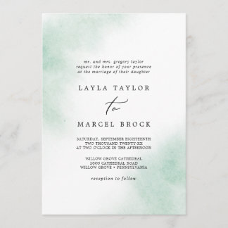 Watercolor Wash | Green Traditional Wedding Invitation