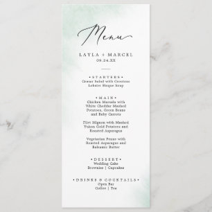 Watercolor Wash Green Wedding Dinner Menu