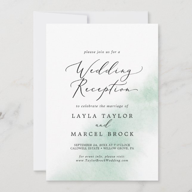 Watercolor Wash | Green Wedding Reception Invitation (Front)