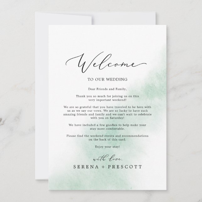 Watercolor Wash Green Welcome Letter & Itinerary (Front)