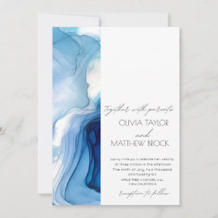  Watercolor Wash   Navy Blue Wedding  Invitation