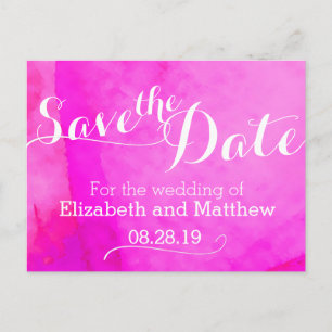 Watercolor wash painted pink save the date card
