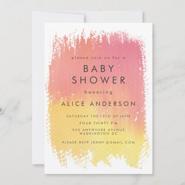 Watercolor Wash Pink Girls Baby Shower Invite (Front)