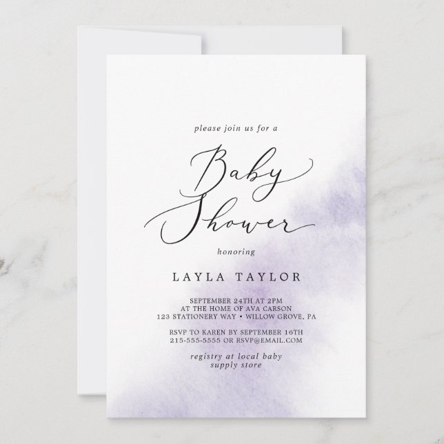 Watercolor Wash | Purple Baby Shower Invitation (Front)