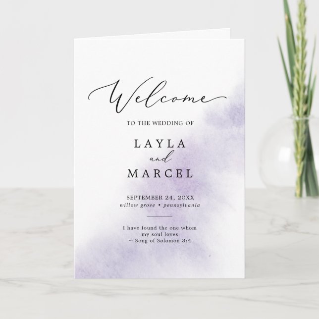 Watercolor Wash | Purple Folded Wedding Programme (Front)