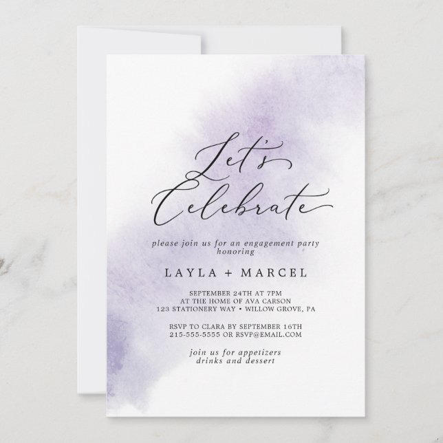 Watercolor Wash | Purple Let's Celebrate Invitation (Front)