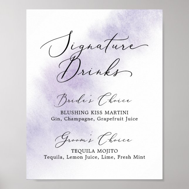 Watercolor Wash | Purple Signature Drinks Sign (Front)